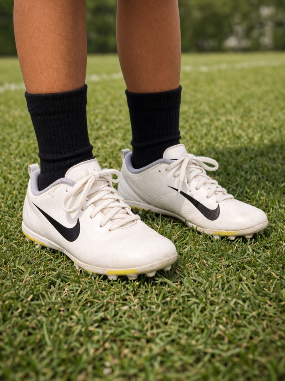 Custom Nike kids fast flex vapor White Athletic Cleats with Black Swoosh